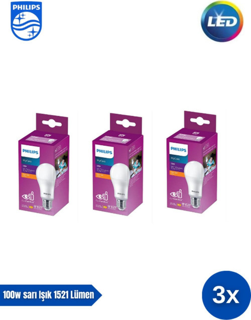 Mycare Led Lamba 13W - 100W 2700K Sarı Işık 1521 Lümen Yüksek Işık ( 3 Adet )
