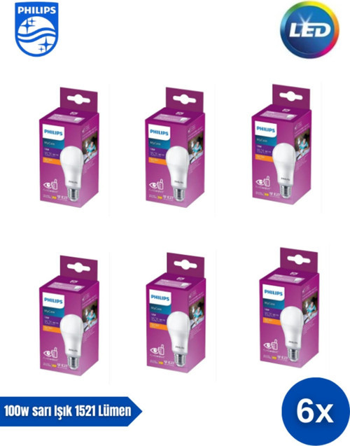 Mycare Led Lamba 13W - 100W 2700K Sarı Işık 1521 Lümen Yüksek Işık ( 6 Adet )