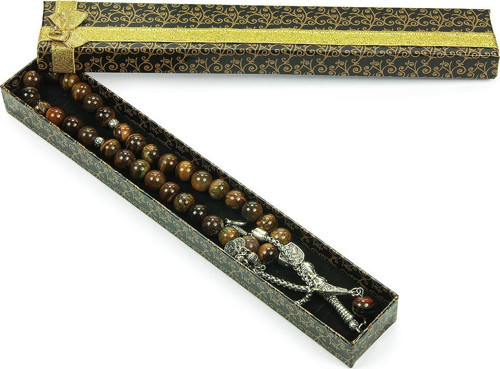 Metal Üçlü Osmanlı Tuğrası Püsküllü Kaplan Gözü Doğaltaş Hediyelik Tesbih - 33lü - Küre Kesim