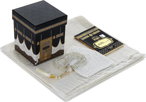 Kabe Desenli Özel Kutusunda Seccadeli Hediyelik Mevlüt Seti Beyaz