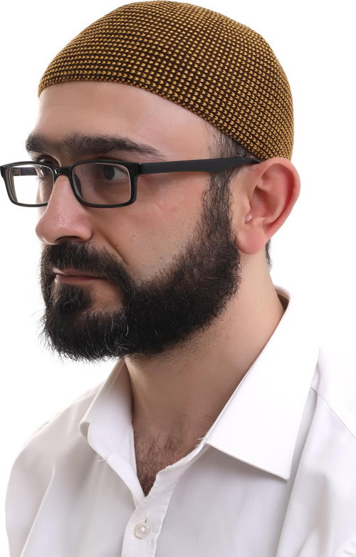Hardal Kışlık Nokta Desenli Orlon Namaz Takkesi