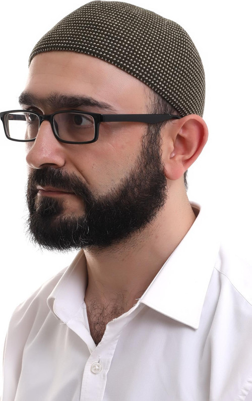Açık Kahve Kışlık Nokta Desenli Orlon Namaz Takkesi