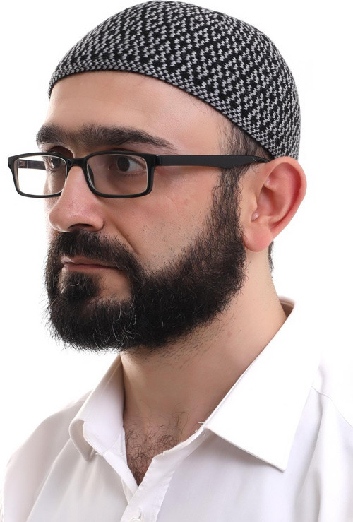 Gri Orlon Kışlık Namaz Takkesi Baklava Desenli Takke