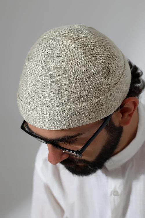 Katlamalı Sade Desen Kışlık Orlon Takke Şapka - Krem