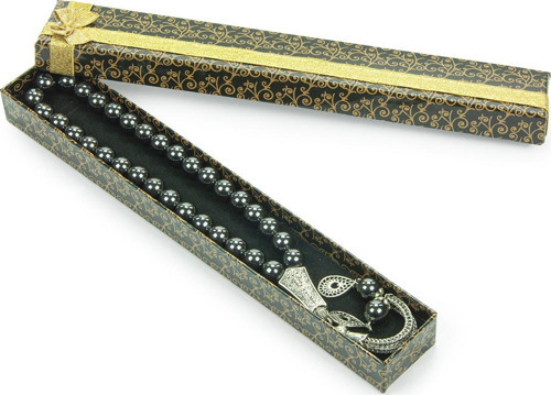 Metal Ayyıldız Püsküllü Hematit Doğaltaş Hediyelik Tesbih - 33lü - Küre Kesim