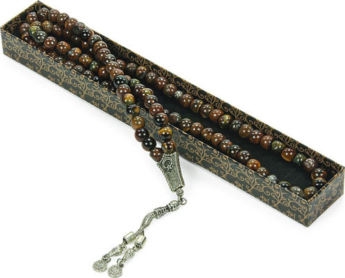 Metal İkili Osmanlı Tuğrası Püsküllü Kaplan Gözü Doğaltaş Hediyelik Tesbih - 33lü - Küre Kesim