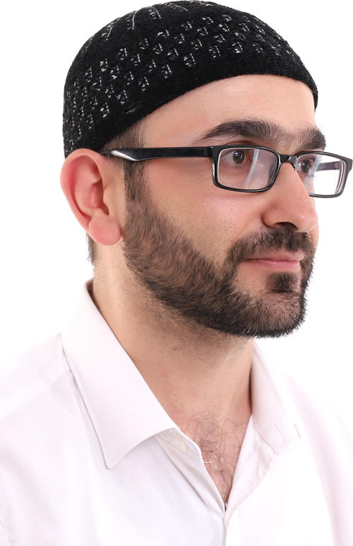 Kışlık Kadife Takke Hasır Desen - Siyah-Beyaz
