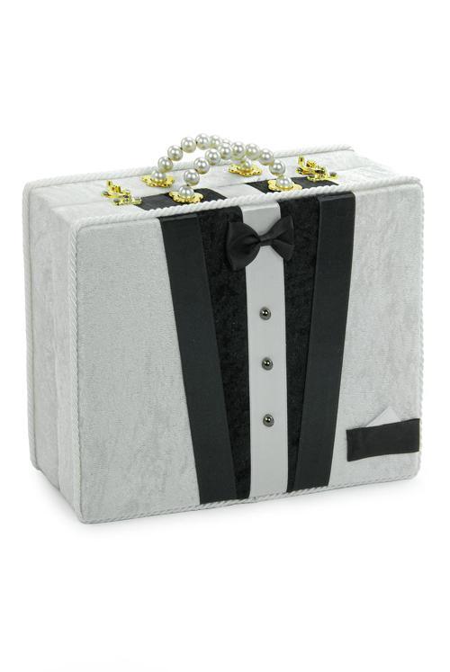 Damat Bohçası İçin Çeyizlik Kadife Sandık Beyaz