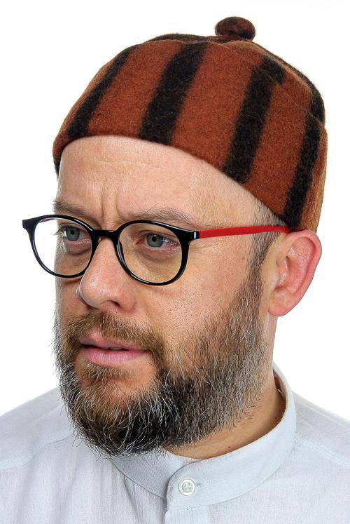 Keçe Yün Takke - Çizgili Kiremit Renk