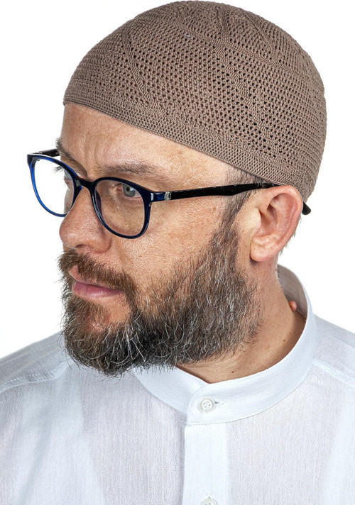 Gold Lüks Dantel Örme Namaz Takkesi Kahverengi 1 Adet