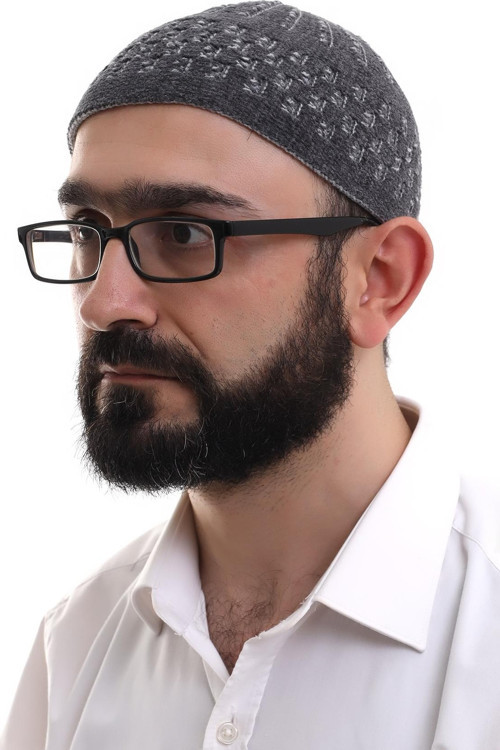 Füme Gri Hasır Desen Kışlık Kadife Namaz Takkesi