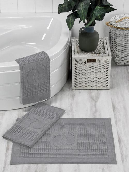 3'lü Banyo ve Abdest Su Emici Ayak Havlusu Paspası Seti Füme