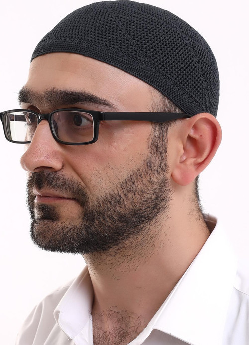 Dantel Pamuklu Triko Makine Örme Takke Siyah
