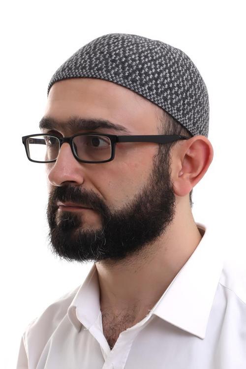 Açık Gri Kışlık Orlon Namaz Takkesi Baklava Desenli Takke