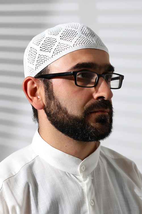 Makine Örgüsü Dantel Detaylı Namaz Takkesi Beyaz