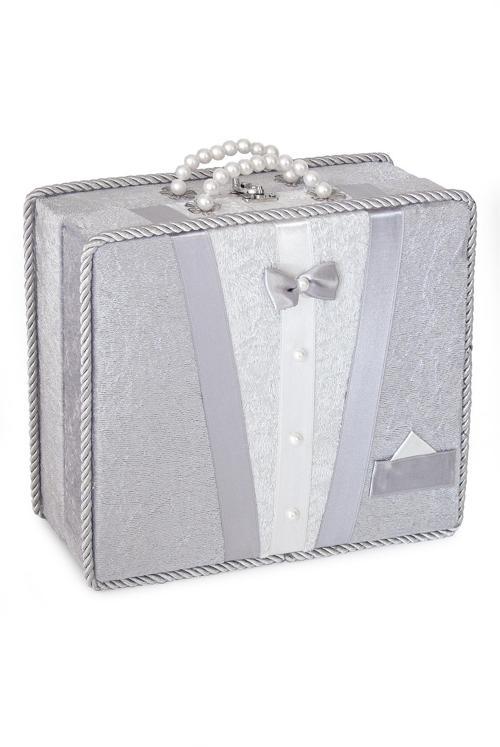 Söz Nişan Bohça Kutusu Çeyizlik Damat Kadife Sandık Gri