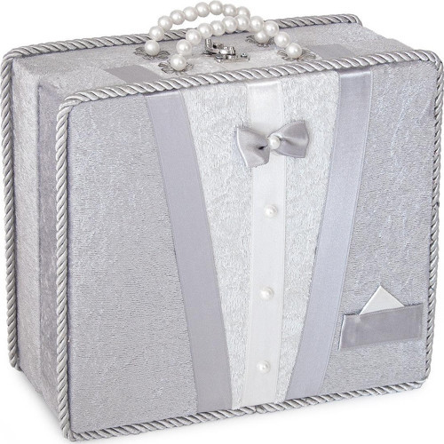 Söz Nişan Bohça Kutusu Çeyizlik Damat Kadife Sandık Gri