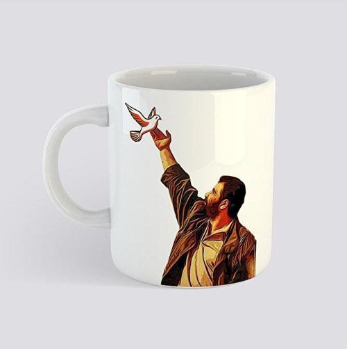 Ahmet Kaya Resimli Kupa Bardak - Ahmet Kaya Tasarımlı Kupası - Güvercinli