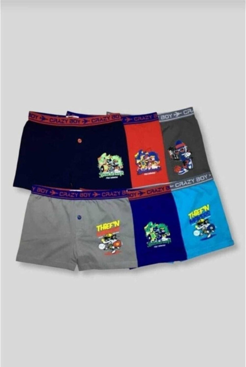 0253 Desenli Erkek Çocuk Likralı Boxer Şort 6 Lı
