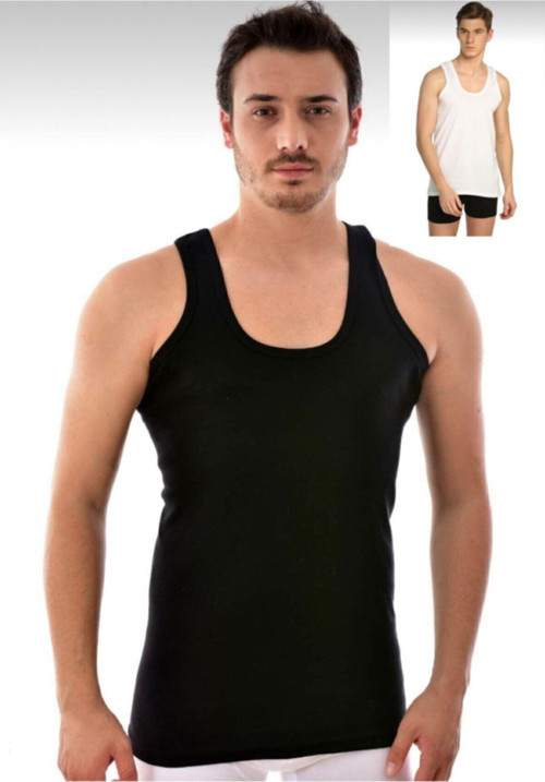 Erkek Siyah Beyaz Atlet 6'Lı Paket Pamuklu Tut0101