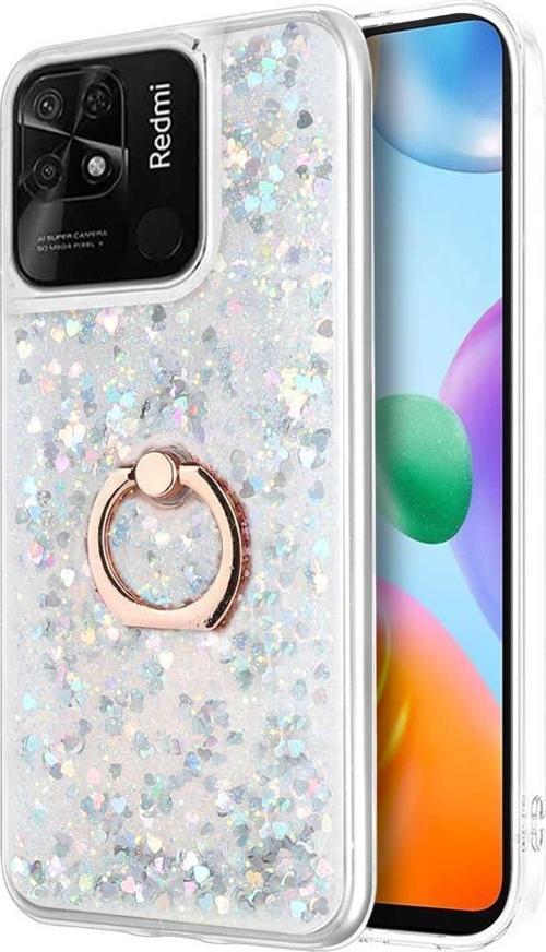 Xiaomi Redmi 10C Kılıf Glitter Liquid Holder Gümüş