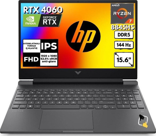 Victus B82N6EA FR12| AMD Ryzen™ 7 8845HS | 40 GB DDR5 RAM | 1 TB | NVIDIA® GeForce RTX™ 4060 | 15, 6 inç FHD IPS 144 Hz | Windows 11 Pro | Gaming Laptop |