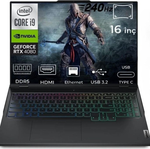 Legion Pro 7 16IRX9H 83DE0086TR FR23 Intel Core i9-14900HX 48 GB DDR5 2 TB RTX4080 12GB 175W 240Hz WQXGA Yok (Free Dos) 16" Gaming Laptop
