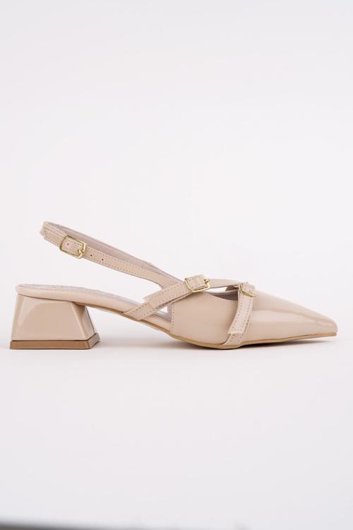 LUMİNA Sivri Burun Arkası Açık Kemer Detaylı İki Bantlı Kadın Kısa Topuklu Ayakkabı