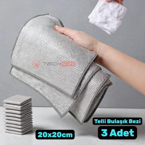Telli Bulaşık Bezi Mutfak Banyo Bezi Kir Pas Sökücü Telli Temizlik Bezi 3 Adet