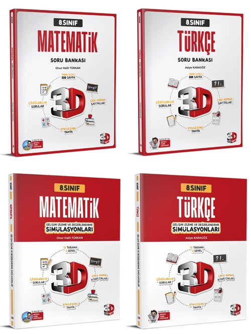 3D 2025 8. Sınıf Lgs Matematik + Türkçe Similasyon Deneme + Soru Seti 4 Kitap