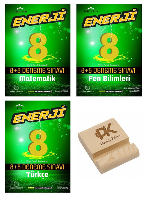 Palme LGS 8. Sınıf Enerji Matematik Fen Bilimleri ve Türkçe 8+8 Deneme Sınavı 3lü Set+Telefon Standı