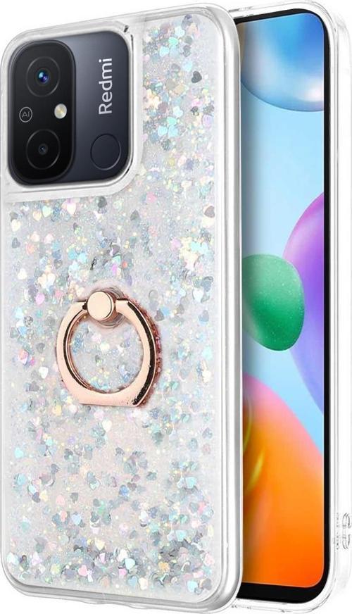 Xiaomi Redmi 12C Kılıf Glitter Liquid Holder Gümüş