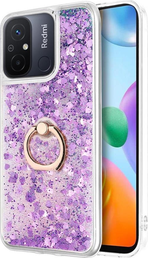 Xiaomi Redmi 12C Kılıf Glitter Liquid Holder Mor