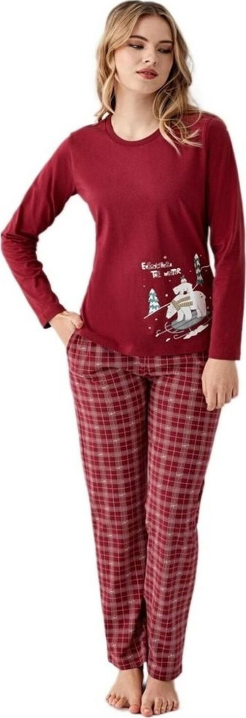 %100 Pamuk Sıfır Yaka Ekose Bayan Pijama Takım