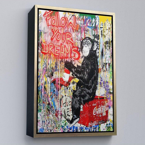 Çerçeveli Hayallerinin Peşinden Git,Maymun Graffiti Posteri, Banksy Graffiti Kanvas Tablo-5304