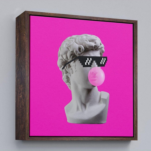 Çerçeveli Piksel Gözlüklü David'İn Kafasının Alçı Heykeli Kanvas Tablo, Pop Art-5064