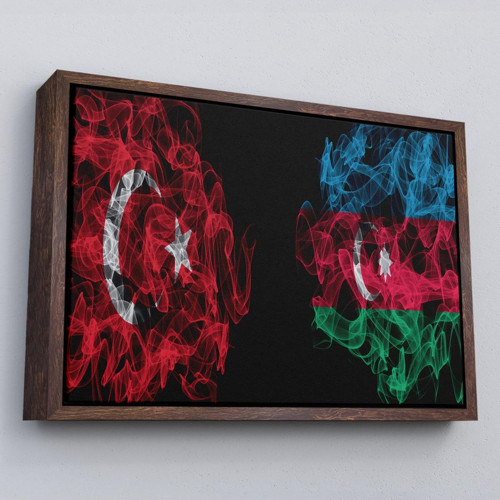 Çerçeveli Türkiye Azerbaycan Bayrak Desenli Dekoratif Kanvas Tablo-6518