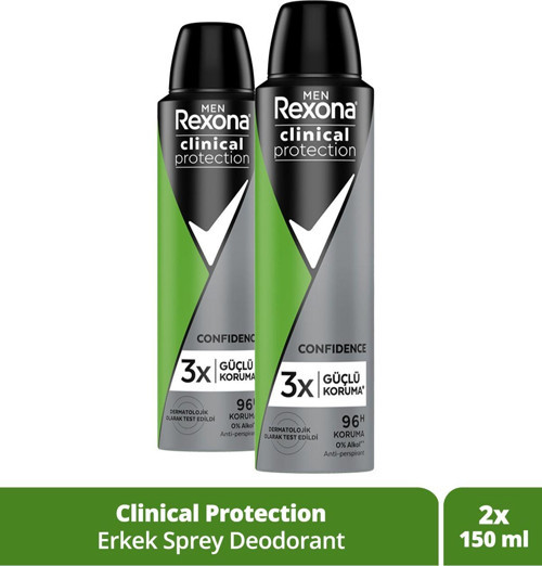 Men Clinical Protection Erkek Sprey Deodorant Confidence 96 Saat Koruma 150 ml X2