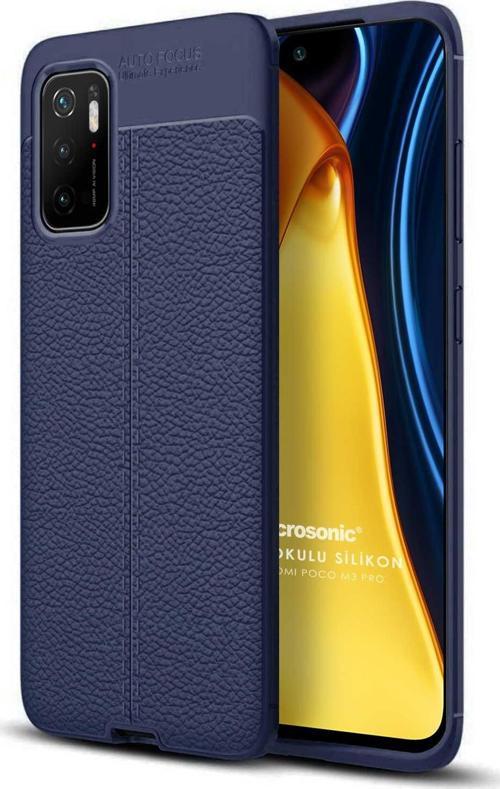 Xiaomi Poco M3 Pro Kılıf Deri Dokulu Silikon Lacivert
