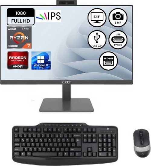 AM24R732 AMD R7 6800H 32GBDDR5-512GBSSD 23.8" Win11Pro AIO Masaüstü Bilgisayar