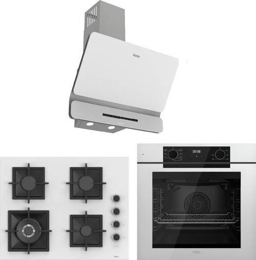 White FryArt 3 Lü Ankastre Set ( QEP63CB - SC406-WFA - D081-SA ) A++ Sessiz Davlumbaz - 65 cm Wok Bek Ocak