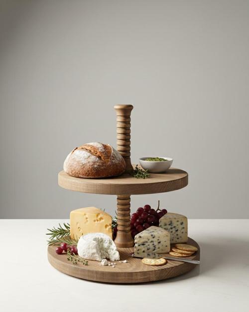 2 Katlı Ahşap Kek Kurabiye Sunumluk ,2 Katlı Doğal Ahşap Stant