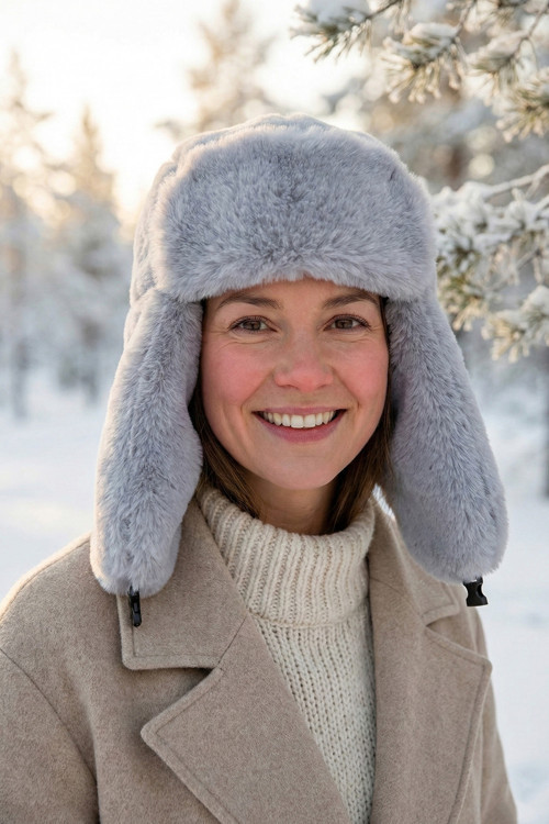 Gri Kürk Şapka - Peluş Şapka