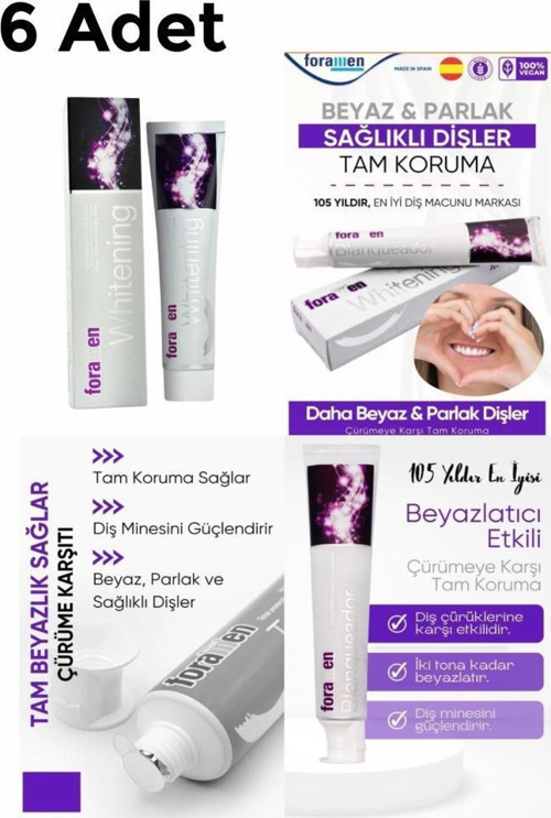 6 Adet Whitening Beyazlatıcı Büyük Boy Diş Macunu 125 gr