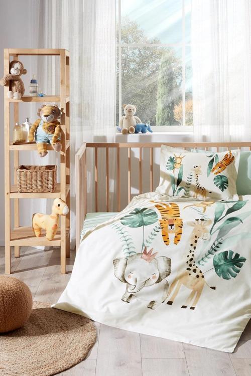 Ranforce Bebek Beşik Nevresim Takımı-Jungle Krem