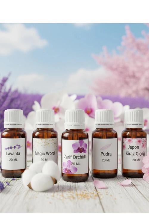 Uçucu Yağ Hava Nemlendirici Kokusu 20 ML 5 Li Set Lavanta / Japon Kirazı / Pudra / Magic Word /Zarif