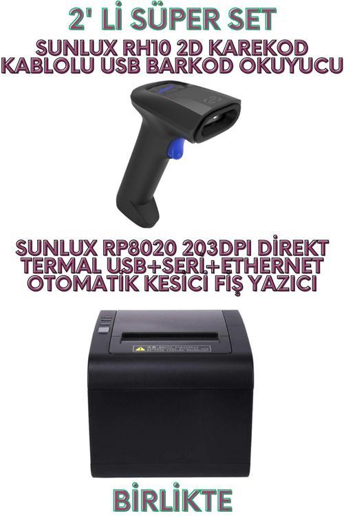 RH10 2D KAREKOD KABLOLU USB BARKOD OKUYUCU VE RP8020 203DPI DİREKT TERMAL OTOMATİK KESİCİ FİŞ