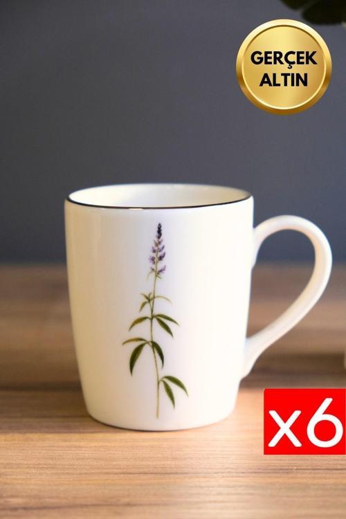 Porselen Natura Salkım Kulplu Mug Kupa 9cm 220ml 6 lı