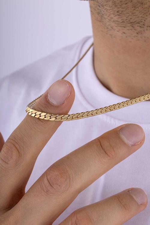 Gurmet Model Aralıksız Altın Kaplama Erkek Çelik Zincir