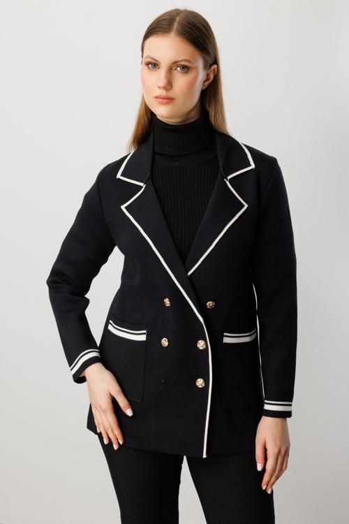 Kadın Büyük Beden Ceket Yaka Torba Cepli Hırka 60906 Siyah